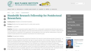 
                            12. Humboldt Fellowship | Max Planck Institute for Solar System Research