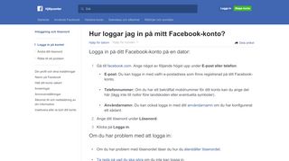 
                            4. Hur loggar jag in på mitt Facebook-konto? | Facebooks hjälpcenter ...