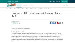 
                            11. Husqvarna AB - Interim report January - March 2018 - PR Newswire