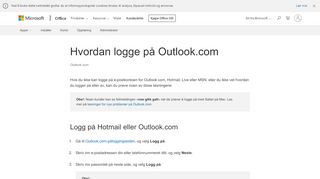 
                            1. Hvordan logge på Outlook.com - Outlook - Office Support - Office 365