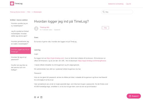 
                            5. Hvordan logger jeg ind på TimeLog? – TimeLog Service Center