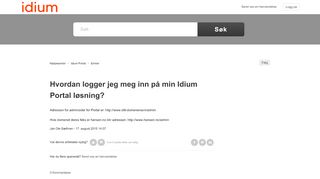 
                            6. Hvordan logger jeg meg inn på min Idium Portal løsning? – Hjelpesenter