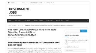 
                            10. HWB Stipendiary Trainee Admit Card 2018 | Check Exam Dates