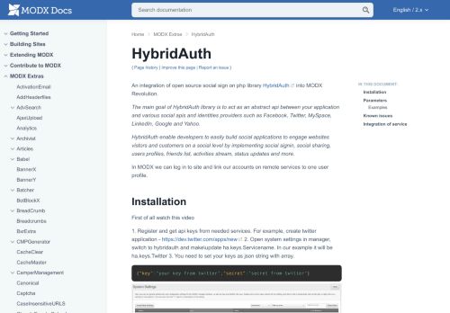 
                            7. HybridAuth | MODX Extras - MODX Documentation