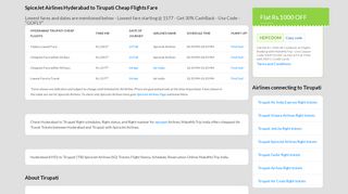 
                            6. Hyderabad to Tirupati SpiceJet Airlines Flights @Rs.2107 + Flat Rs ...
