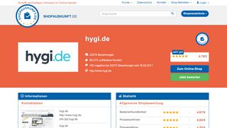 
                            8. hygi.de: Erfahrungen, Bewertungen, Meinungen - Shopauskunft.de