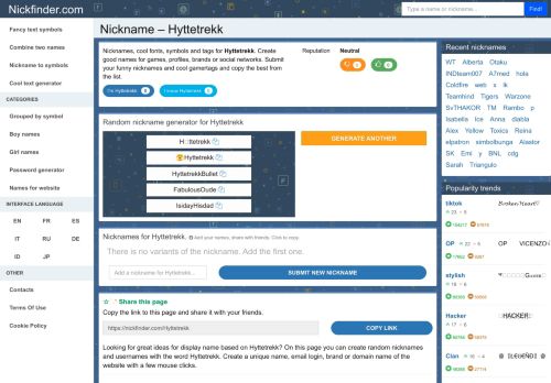 
                            5. Hyttetrekk - Names and nicknames for Hyttetrekk - Nickfinder.com