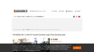 
                            10. HYUNDAI i20 1.2 84 CV 5 porte Comfort Login Pack Docking stati ...