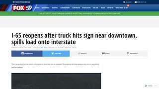 
                            12. I-65 reopens after truck hits sign near downtown, spills load onto ...
