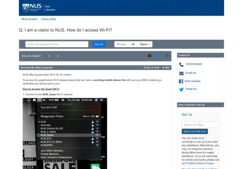 
                            7. I am a visitor to NUS. How do I access Wi-Fi? - Library FAQs