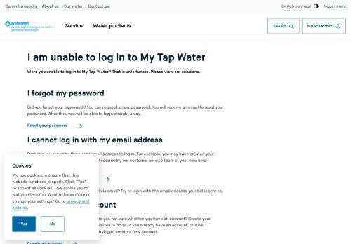 
                            8. I am unable to log in to My Tap Water | Waternet