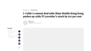 
                            13. I-Cable's content deal with China Mobile Hong Kong pushes up cable ...