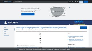 
                            12. I can login to Mojang but can't login to Minecraft.net - Arqade