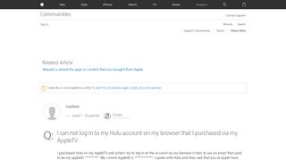 
                            1. I can not log in to my Hulu account on my… - Apple Community