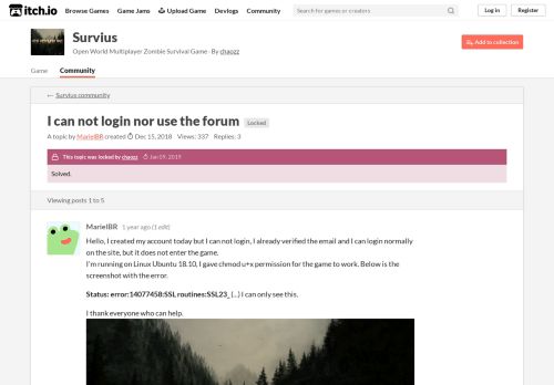 
                            7. I can not login nor use the forum - Survius community - itch.io