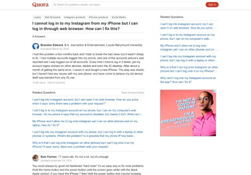 
                            5. I cannot log in to my Instagram from my iPhone but I can log in ...