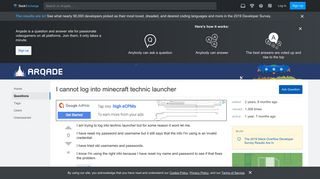 
                            9. I cannot log into minecraft technic launcher - Arqade