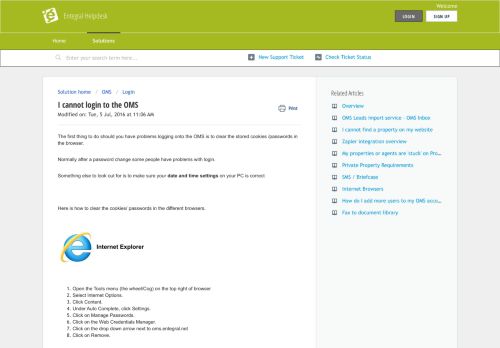 
                            9. I cannot login to the OMS : Entegral Helpdesk