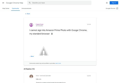 
                            11. I cannot sign into Amazon Prime Photo with Googe Chrome, my ...