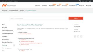 
                            4. I can't access cPanel. What should I do? - Hosting - Namecheap.com