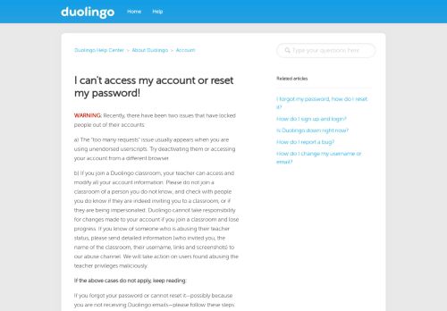 
                            6. I can't access my account or reset my password! – Duolingo Help Center