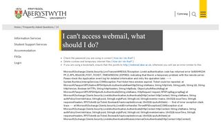 
                            9. I cant access webmail, what should I do? - Aberystwyth University ...
