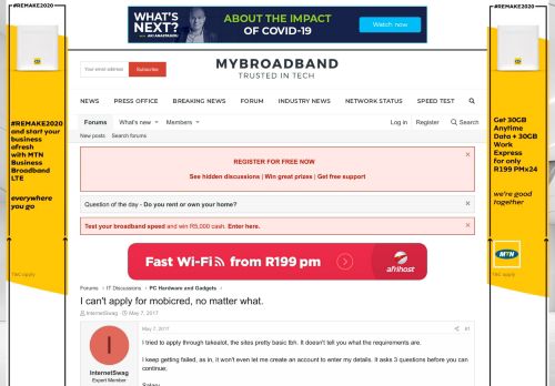 
                            5. I can't apply for mobicred, no matter what. | MyBroadband