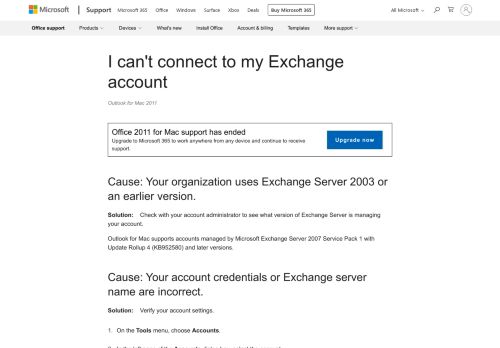 
                            4. I can't connect to my Exchange account - Outlook for Mac