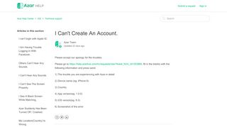 
                            2. I Can't Create An Account. – Azar Help Center