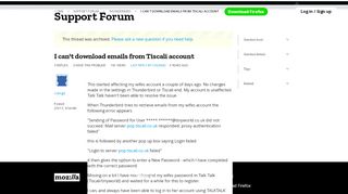 
                            13. I can't download emails from Tiscali account | Thunderbird Support ...