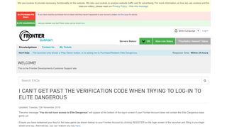 
                            4. I can't get past the verification code when trying to log-in to Elite ...