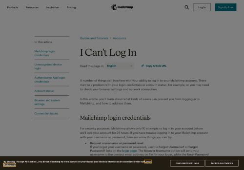 
                            1. I Can't Log In - MailChimp