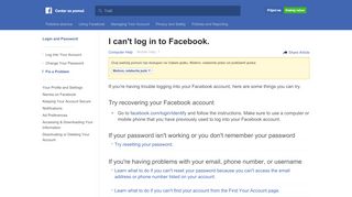 
                            1. I can't log in to Facebook. | Facebook centar za pomoć | Facebook