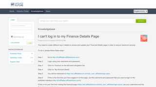 
                            8. I can't log in to my Finance Details Page - Affiliate Future Support Desk