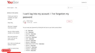 
                            5. I can't log into my account / I've forgotten my password - YouGov Support