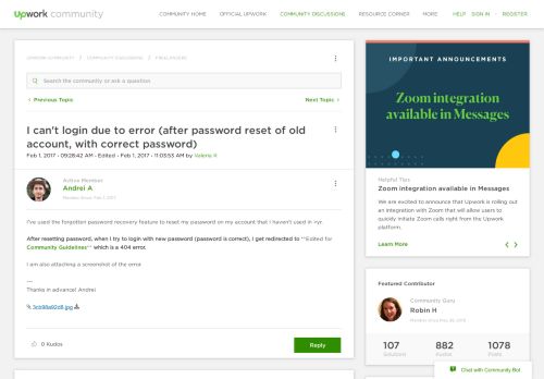 
                            5. I can't login due to error (after password re... - Upwork Community