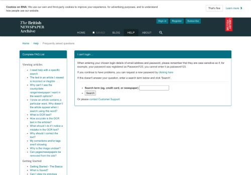 
                            2. I can't login ... | FAQ | British Newspaper Archive