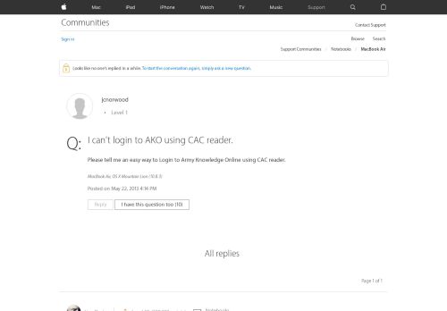 
                            3. I can't login to AKO using CAC reader. - Apple Community - Apple ...