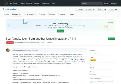 
                            13. I can't make login from another laravel instalation. · Issue #114 · apiato ...