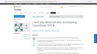 
                            10. I can't play Minecraft after downloading CyberGhost VPN - Microsoft