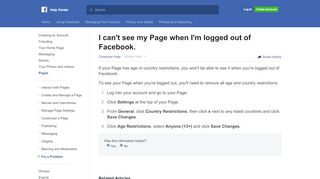 
                            6. I can't see my Page when I'm logged out of Facebook. | Facebook Help ...