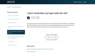 
                            9. I don't remember my login what do I do? – AFLETE