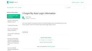 
                            6. I Forgot My Azar Login Information. – Azar Help Center