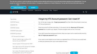 
                            1. I forgot my HTC Account password. Can I reset it? - Vive