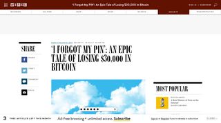 
                            10. 'I Forgot My PIN': An Epic Tale of Losing $30,000 in Bitcoin | WIRED
