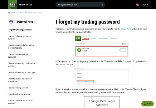 
                            11. I forgot my trading password. – FBS