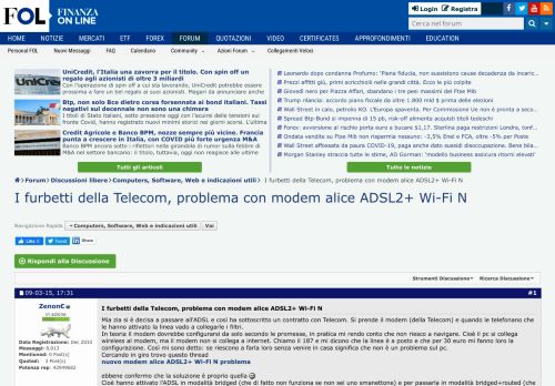 
                            13. I furbetti della Telecom, problema con modem alice ADSL2+ Wi-Fi N ...