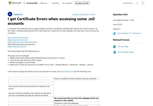 
                            12. I get Certificate Errors when accessing some .mil accounts ...