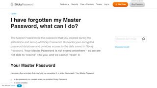 
                            1. I have forgotten my Master Password what can I do? - Sticky Password
