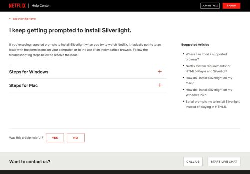 
                            11. I keep getting prompted to install Silverlight. - Netflix Help Center